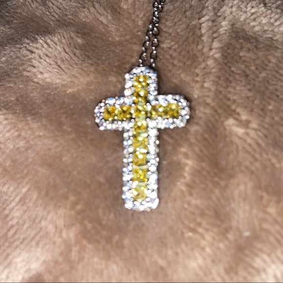 Citrine crystal cross pendent with cz’s necklace 18” long - Picture 4 of 5